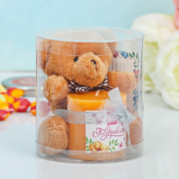 Набор подарочный свеча с мягкой игрушкой "Поздравляю", 10,5 х 8,5 см