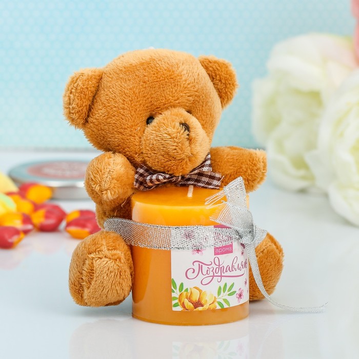 Набор подарочный свеча с мягкой игрушкой "Поздравляю", 10,5 х 8,5 см