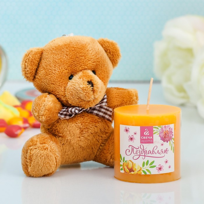 Набор подарочный свеча с мягкой игрушкой "Поздравляю", 10,5 х 8,5 см
