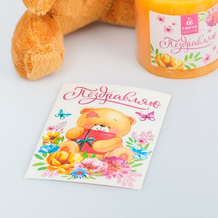 Набор подарочный свеча с мягкой игрушкой "Поздравляю", 10,5 х 8,5 см