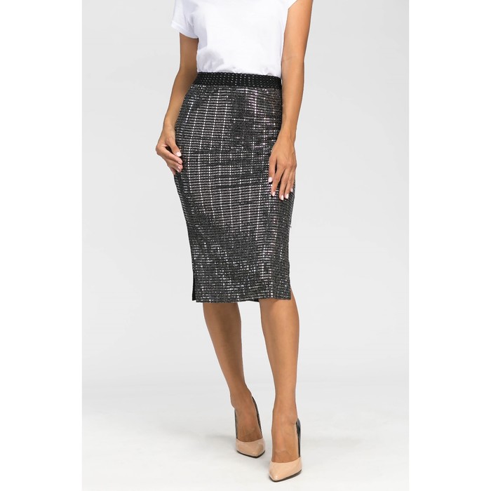 Юбка карандаш металлик р.46 цв серебро