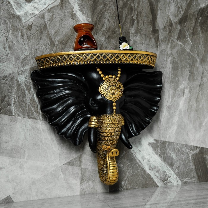 Консоль "Индийский Слон", чёрный,золото 40 х 38 см