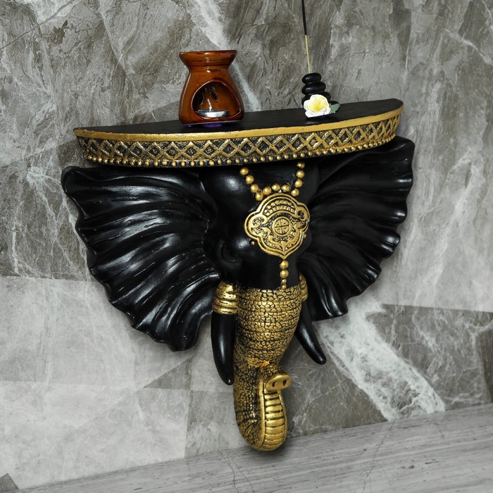 Консоль "Индийский Слон", чёрный,золото 40 х 38 см