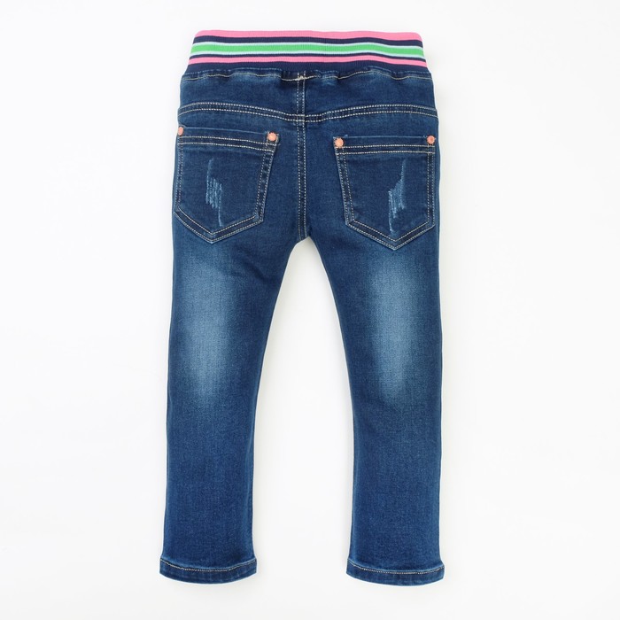 Джинсы для девочки вышивка фламинго А.2819, синий, рост 86