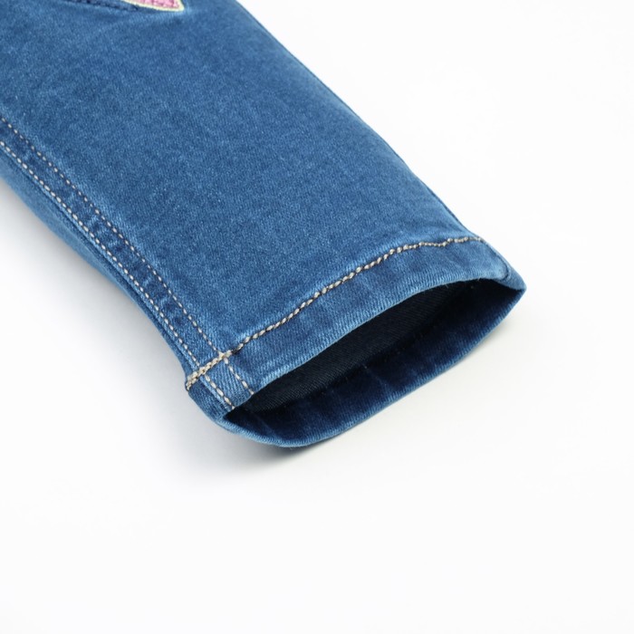 Джинсы для девочки вышивка сердечки А.2816, синий, рост 104