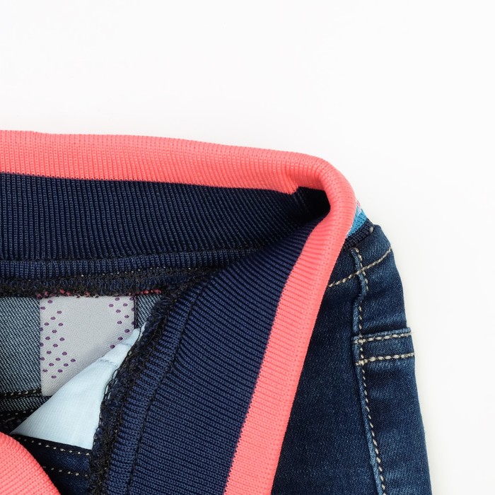 Джинсы для девочки вышивка цветы/стразы А.2828, синий, рост 98