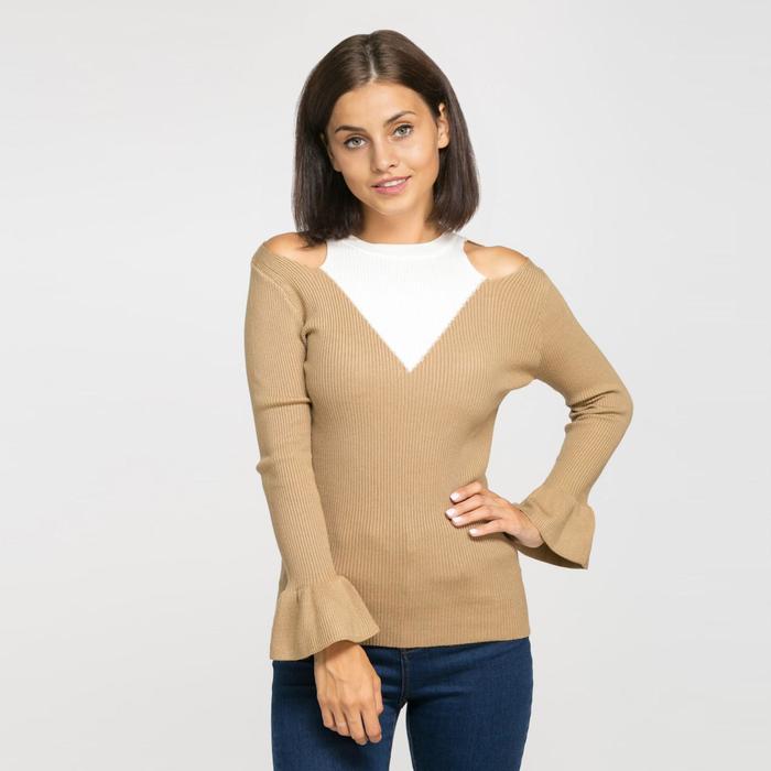 Джемпер вязаный с открытыми плечами, р.44, цв.коричневый