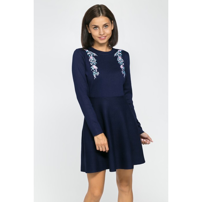 Платье вязаное вышивка, р.44, цв.тёмно-синий,