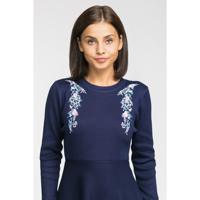 Платье вязаное вышивка, р.44, цв.тёмно-синий,