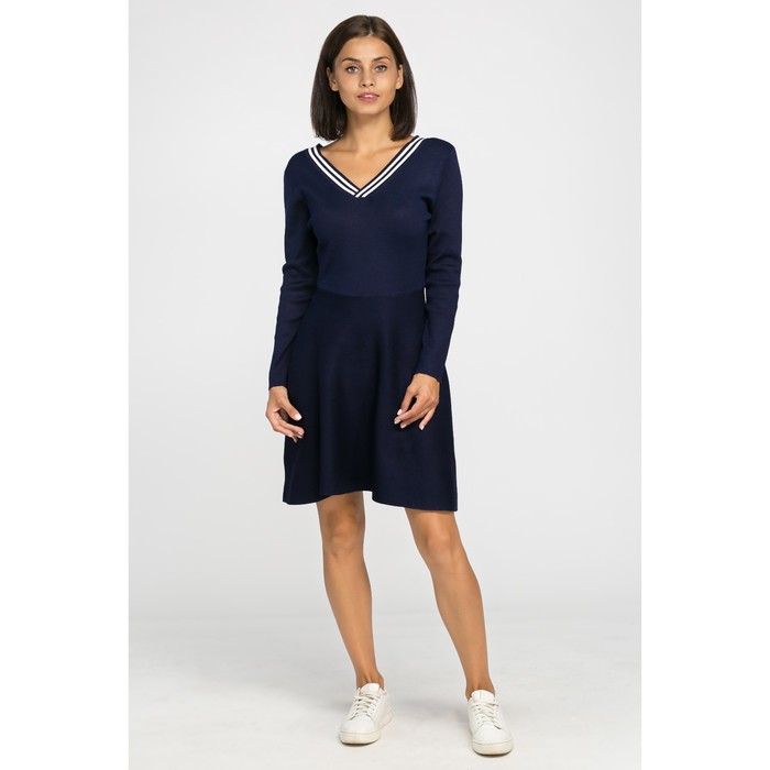 Платье вязаное V-вырез, р.42, цв. тёмно-синий,
