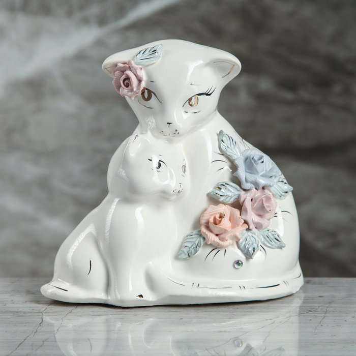 Копилка "Кошка с котенком",  лепка большая