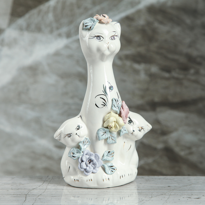 Копилка "Кошка с котятами" мини, декор - лепка