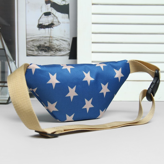 Сумка поясная «Звёзды», отдел на молнии, регулируемый ремень, цвет синий