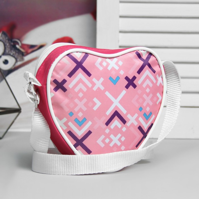 Сумка детская, отдел на молнии, длинный ремень, цвет розовый/белые полоски