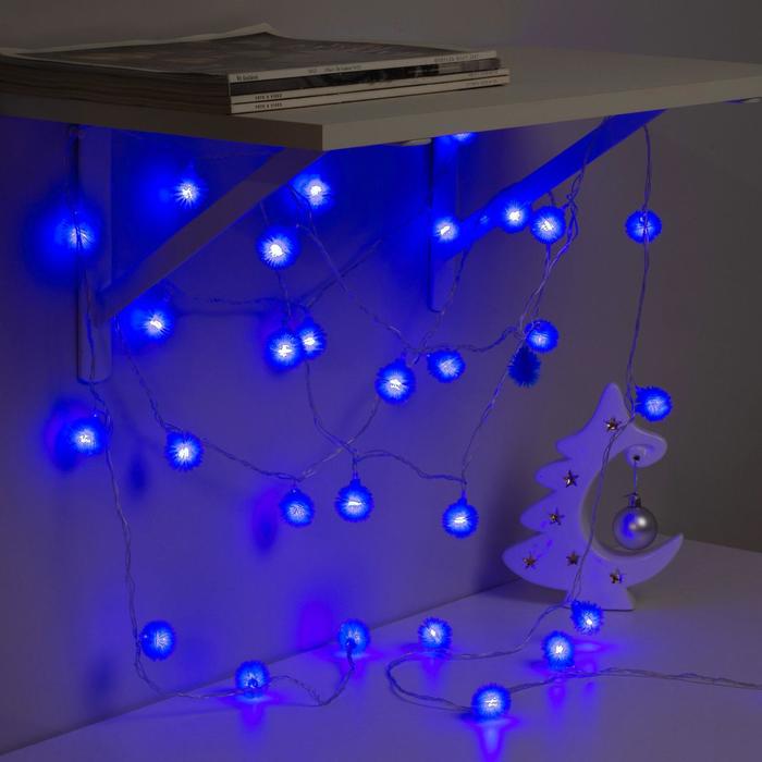 НИТЬ, 5м. с насад. “Ежики Синие”, Н.С. LED-30-220V, 8 режимов, СИНИЙ