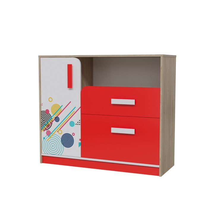 Комод с дверкой Фантазия, 1100х405х945, Дуб ривьера/Бело-Красный
