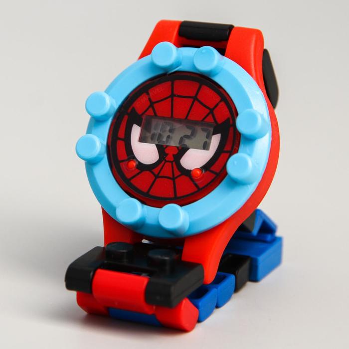 фото Часы наручные лего, человек-паук, с ремешком-конструктором marvel
