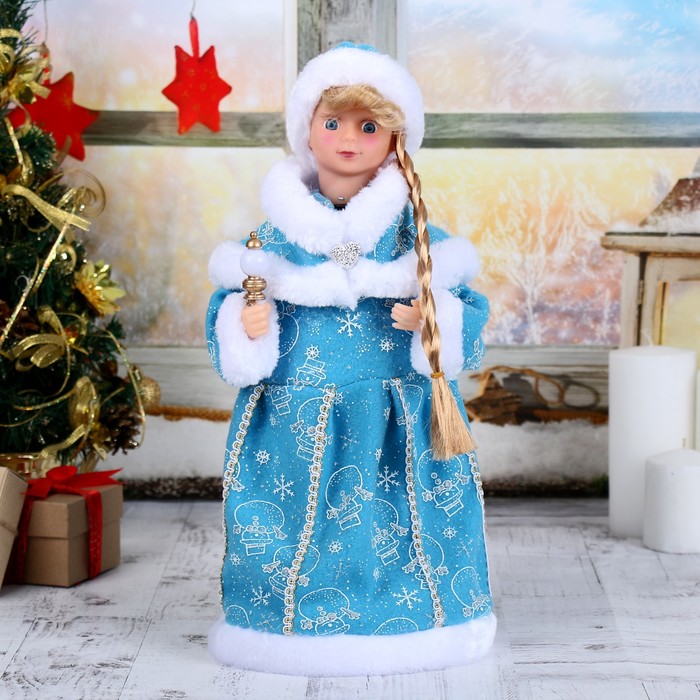 Снегурочка "Голубая шубка" (рус.мел) 40 см, с посохом
