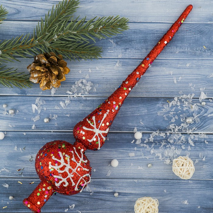 Наконечник "Белые снежинки" 5,5*26,5 см, красный