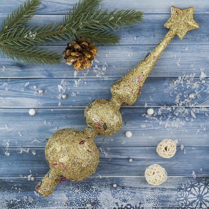 Наконечник "Блёстки со звёздочкой" 6,5*28,5 см, золото