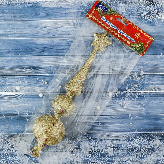 Наконечник "Блёстки со звёздочкой" 6,5*28,5 см, золото