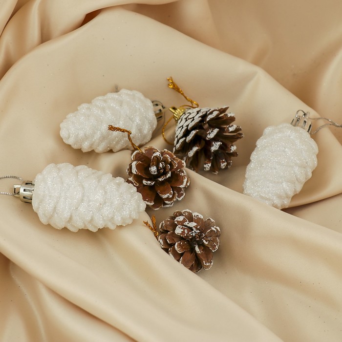 Украшение ёлочное "Шишки ассорти" (набор 6 шт) 6 см