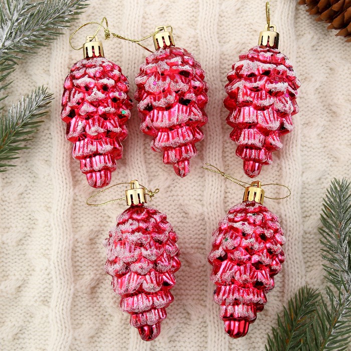 Украшение ёлочное "Шишки со звёздами" (набор 5 шт) 4,5*7,5 см