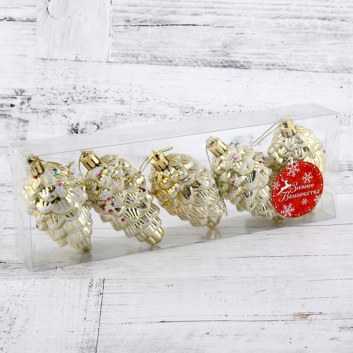 Украшение ёлочное "Шишки со звёздами" (набор 5 шт) 4,5*7,5 см