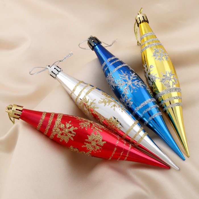 Украшение ёлочное "Разноцветные сосульки со снежинками" (набор 4 шт) 3*14 см