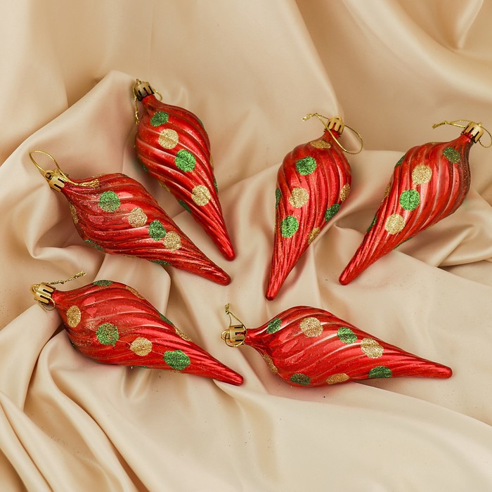 Украшение ёлочное "Сосульки блеск" (набор 6 шт) 5*13 см, красный