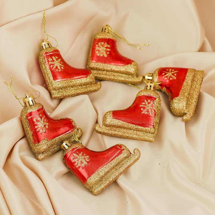Украшение ёлочное "Коньки со снежинкой" (набор 6 шт) 7*7 см, красный