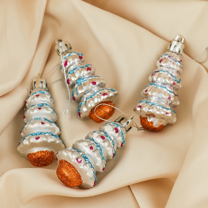 Украшение ёлочное "Ёлочка с огоньками" (набор 4 шт) 3*6,5 см