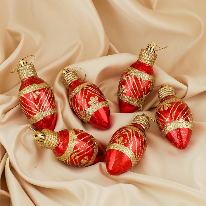 Украшение ёлочное "Лампочки" (набор 6 шт) 5*11,5 см, красный с золотом