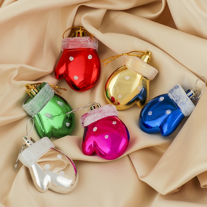 Украшение ёлочное "Варежка в горошек" (набор 6 шт) 5*7 см, микс