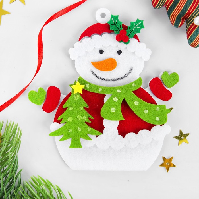 Набор для творчества - создай ёлочное украшение из фетра «Снеговик с ёлочкой» набор для творчества создай новогоднее украшение снеговик