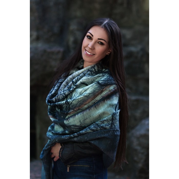 Шаль женская, размер 180х100 см, принт деревья