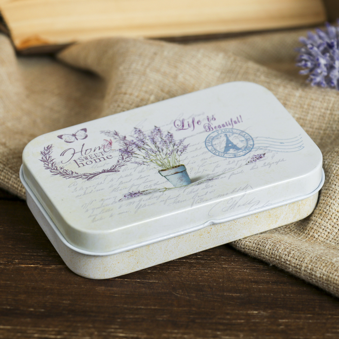 Шкатулка металл прямоугольная "Лаванда" МИКС 2х9,8х6 см