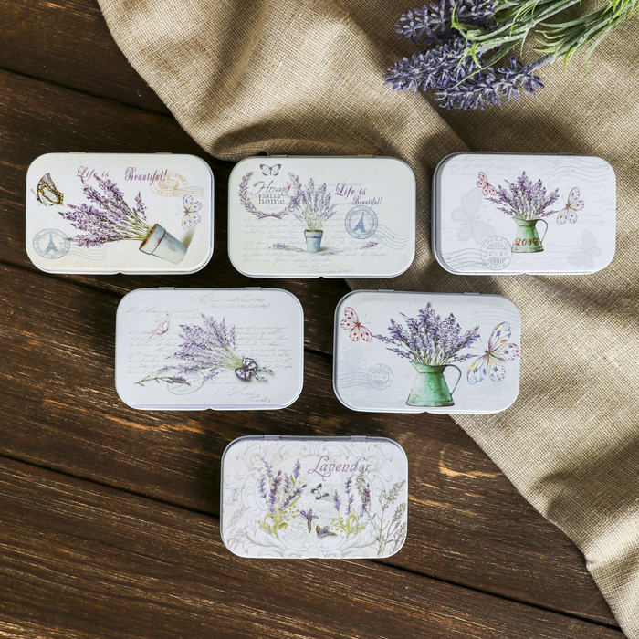 Шкатулка металл прямоугольная "Лаванда" МИКС 2х9,8х6 см
