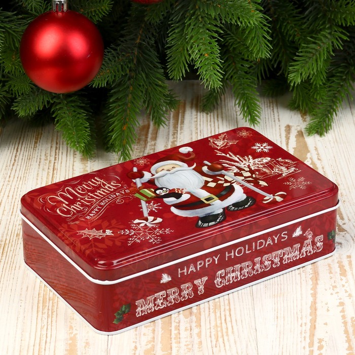 Шкатулка металл "Дедушка Мороз с посохом леденцом" 5х19,5х11,5 см