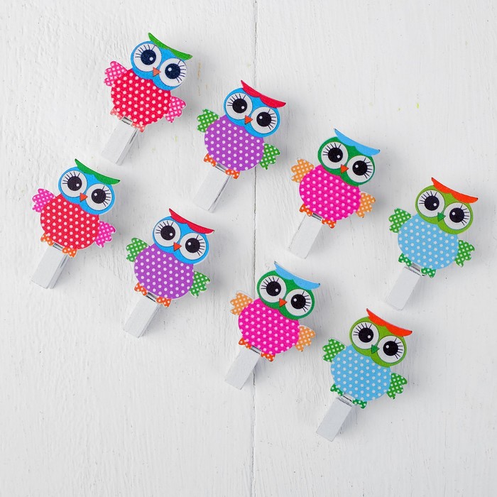 Набор для фото и декора "Совушки", в наборе прищепки 8 шт., верёвка — 100 см
