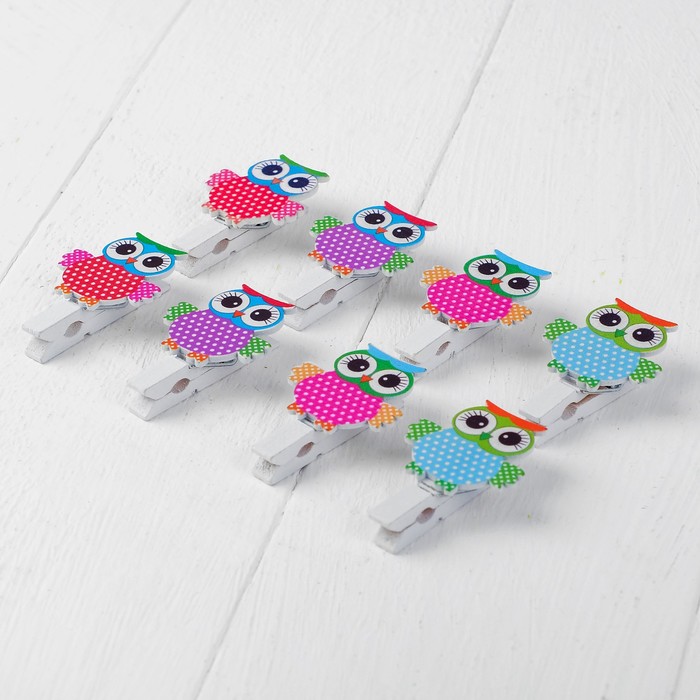 Набор для фото и декора "Совушки", в наборе прищепки 8 шт., верёвка — 100 см