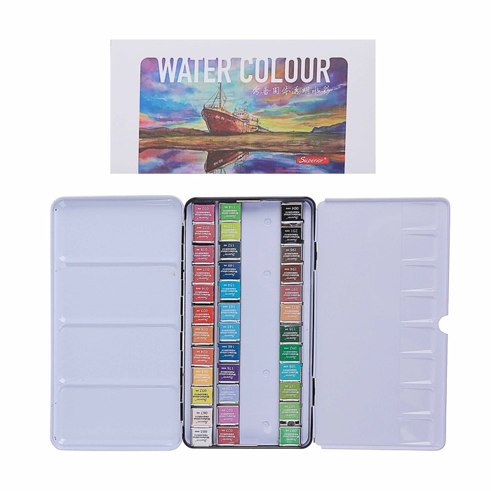 Краски акварельные 36цв твердые в мет боксе с держателем