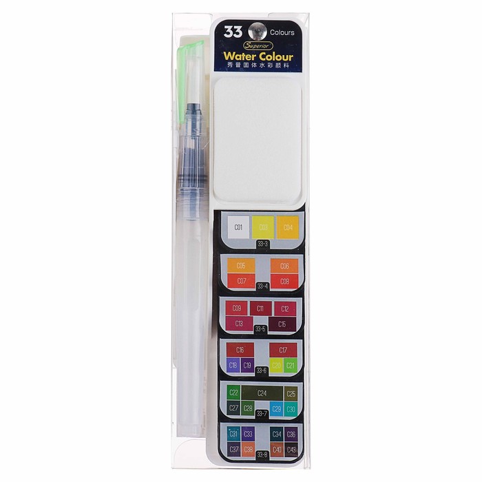Набор акварельных красок 33цв палитра-цветовая карта с кистью