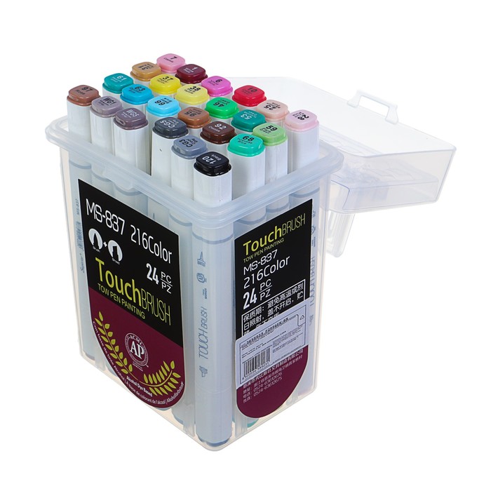 Набор маркеров профессиональных двусторонних с мягкой кистью 24шт/24цв Набор А MS-837