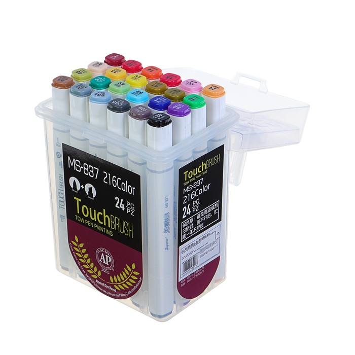 Набор маркеров профессиональных двусторонних с мягкой кистью 24шт/24цв Набор B MS-837