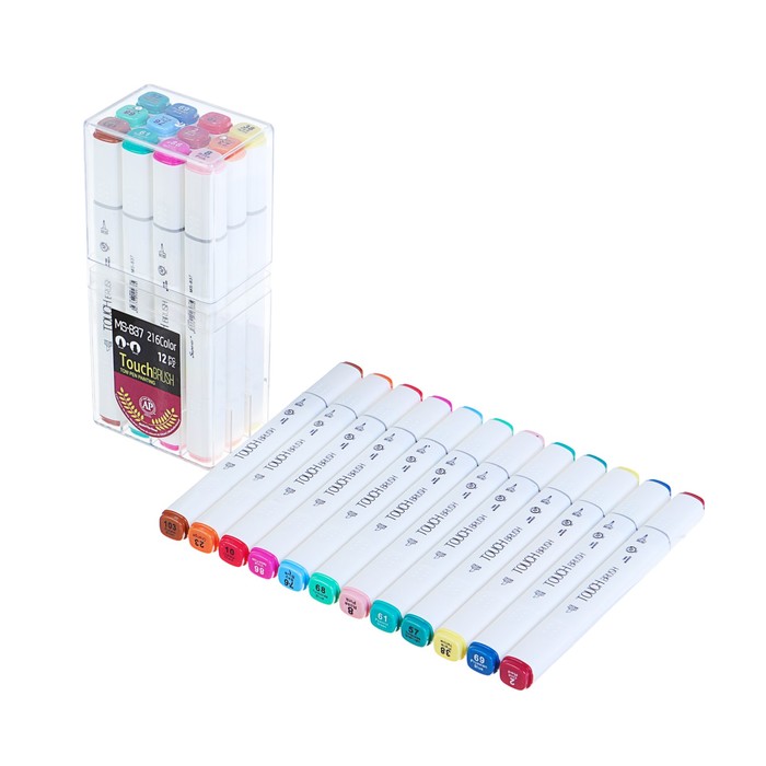 Набор маркеров профессиональных двусторонних с мягкой кистью 12шт/12цв Набор B MS-837