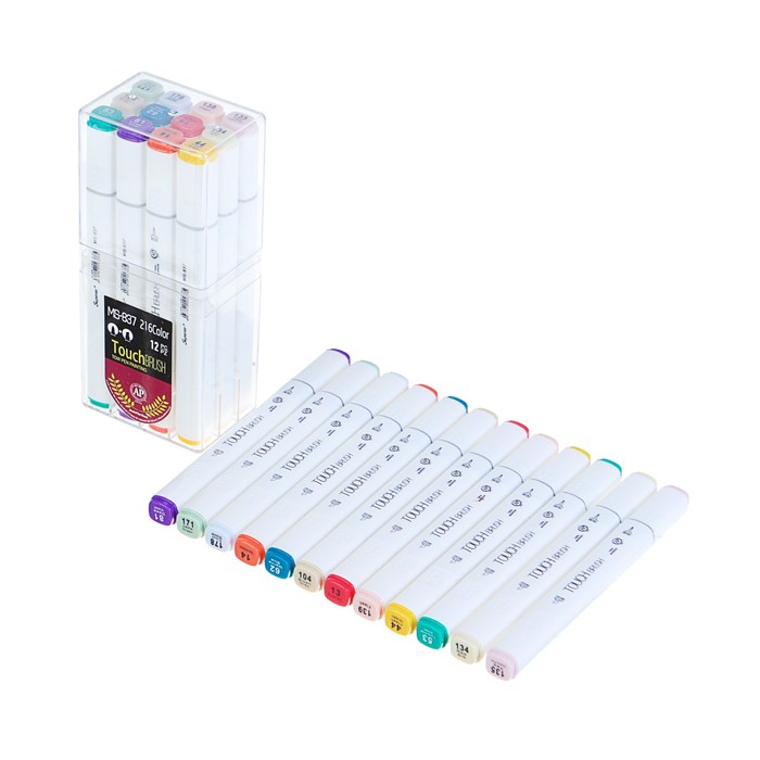 Набор маркеров профессиональных двусторонних с мягкой кистью 12шт/12цв Набор C MS-837