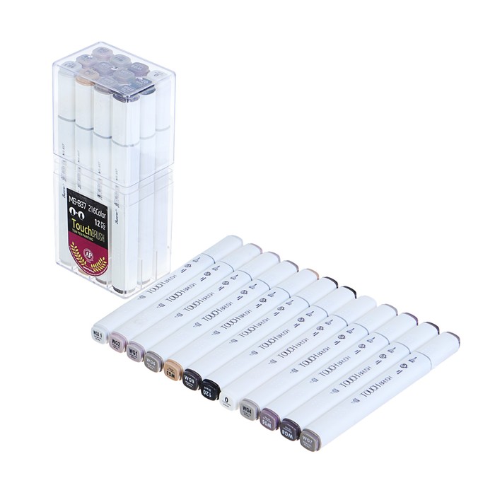 Набор маркеров профессиональных двусторонних с мягкой кистью 12шт/12цв Тёплые серые MS-837