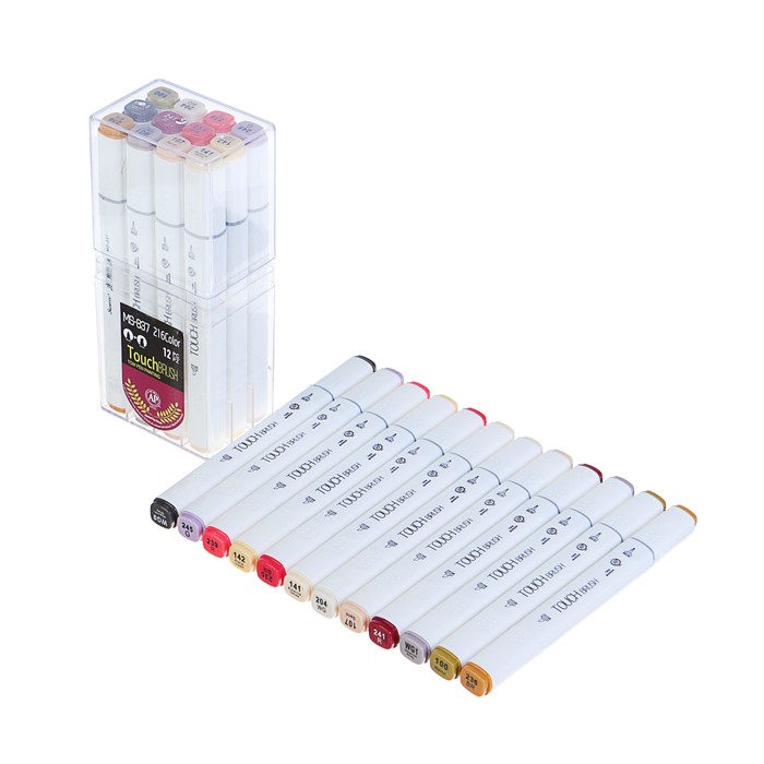 Набор маркеров профессиональных двусторонних с мягкой кистью 12шт/12цв Телесные оттенки MS-837   365