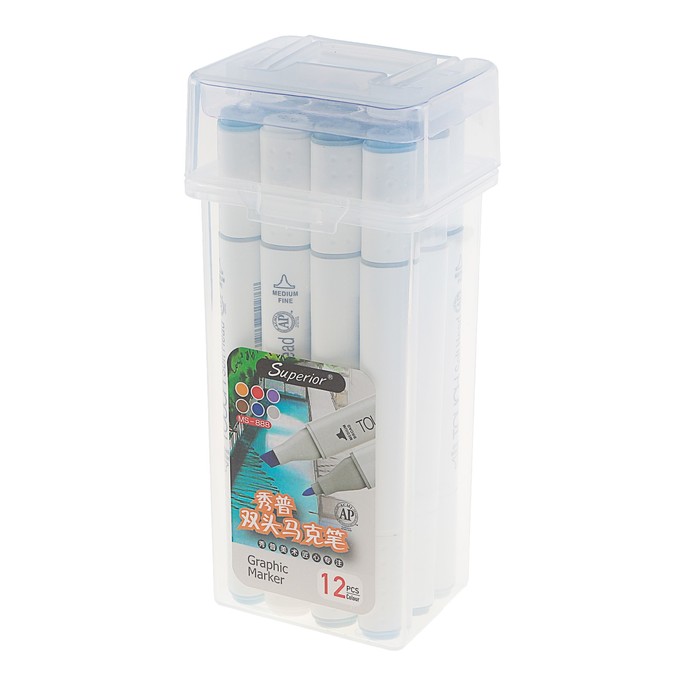 Набор маркеров профессиональных двусторонних 12шт/12цв Оттенки серого MS-888